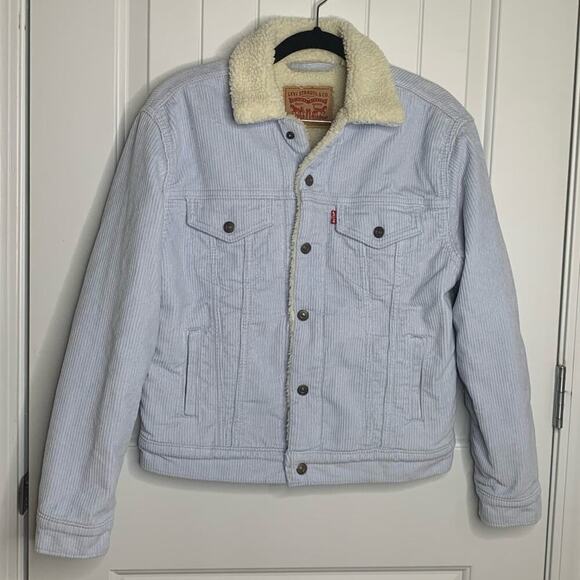 Levi’s Ex‎ boyfriend sherpa corduroy baby blue jacket size XS oversized pastel - Picture 1 of 7